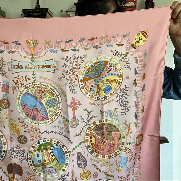 Hermes Escales Méditerranéennes Mousseline Fish Aquatic Pink Scarf Shawl - Picture 10 of 13